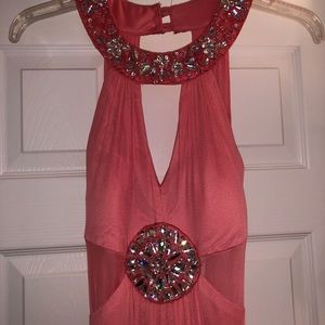peach diamond embellished dress